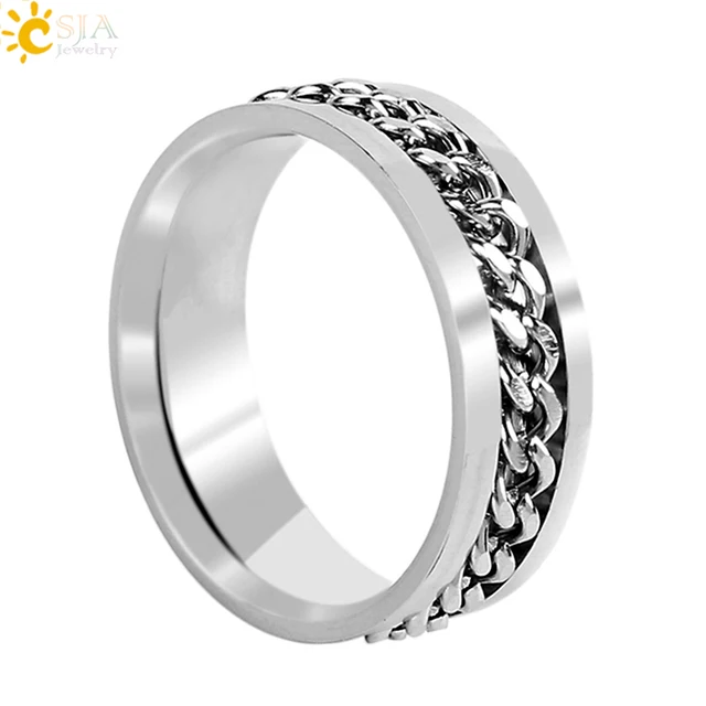 Csja High Polished Anium Stainless Steel Engagement Ring For Male Csja High Polished Anium Stainless Steel Engagement Ring For Male Rotatable Inset Chain Finger Wedding