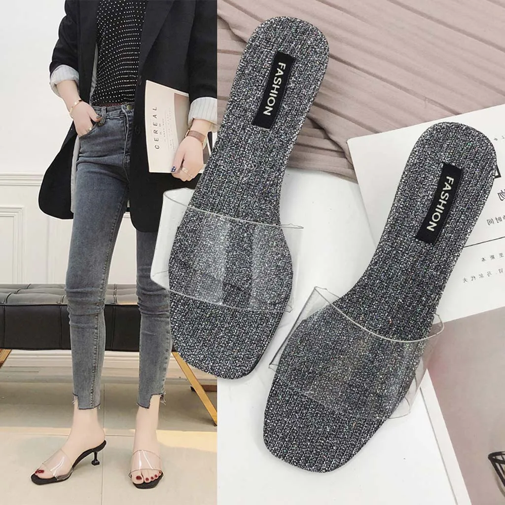 

Women's Summer Open Toe Transparent Stiletto Heel Fish Mouth Slippers Sandals zapatos de mujer # 40