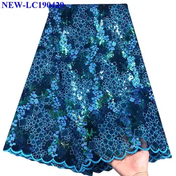 

2019 High Quality African Tulle Lace Fabric French Sky Blue Embroidery Sequins Tulle Lace Fabric For Nigeria Party Dress TSG02