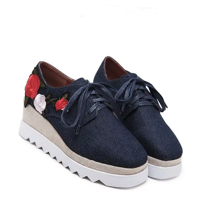 

New Summer Shoes Thick Platform Lace Platform Casual Shoes Flower Square Head Shoes Wholesale