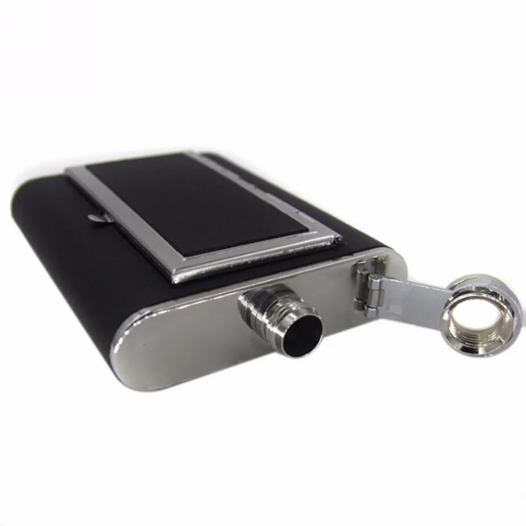 Portable Stainless Steel Liquor Wine Alcohol Flagon Hip Flask + Cigarette Case Black 2018 New