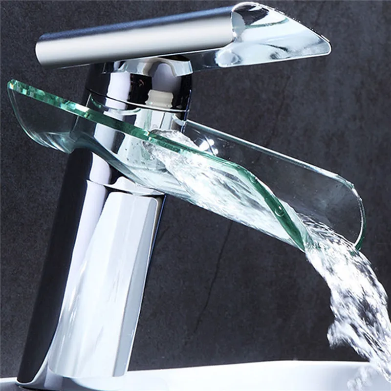 NEW Bathroom Faucet Advanced Modern Glass Waterfall Contemporary Chrome Brass Bathroom Basin Sink Mixer Waterfall Tap