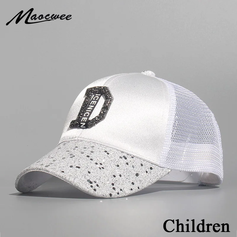 

Spring Summer Children Hip Hop Baseball Cap Rhinestone Summer Kids Sun Hat D Letters Mesh Boys Girls Snapback Breathable Caps