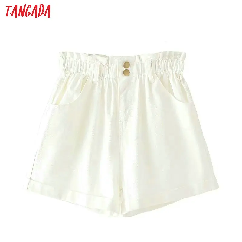 

Tangada women stylish summer denim shorts elastic waist pockets female casual streetwear white jeans short pantalone JNA19