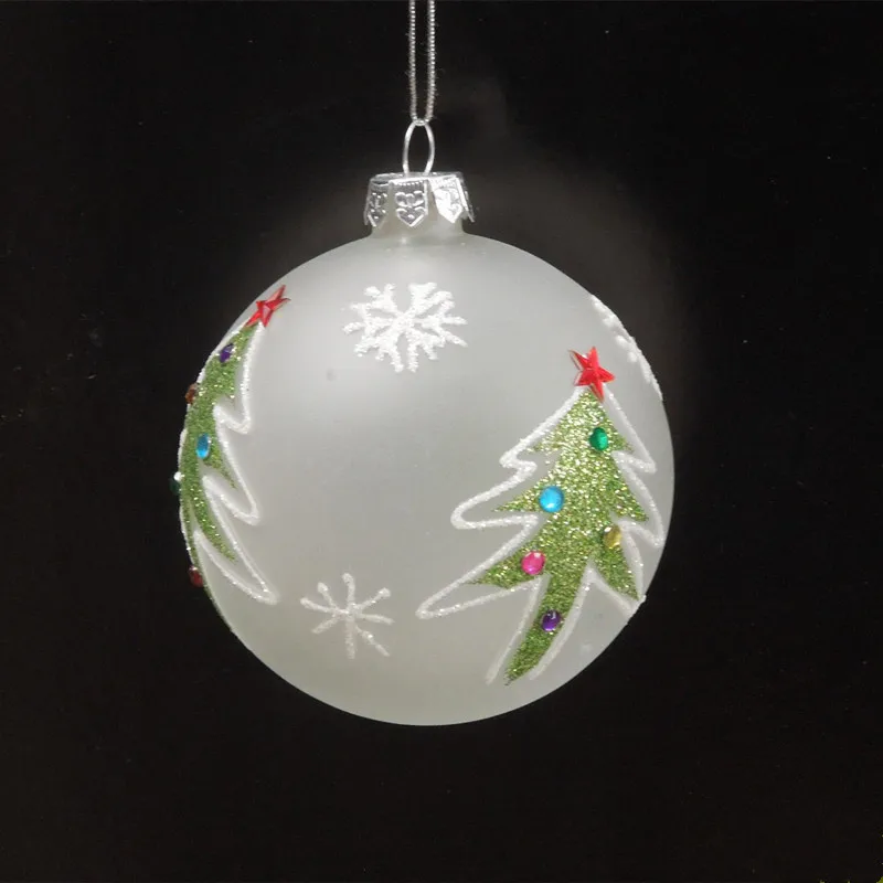 

Free Shipping Diameter=8cm 10cm Frosty Christmas Day Glass Ball Hand Painting Christmas Tree Hanging Decorative Glass Globe
