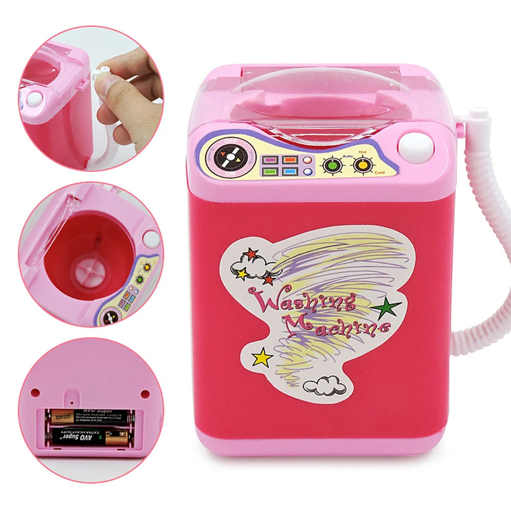 Горячая мини электрическая стиральная машина девушка игрушка стиральная макияж кисти устройство для чистки моделирование автоматический набор для чистки
