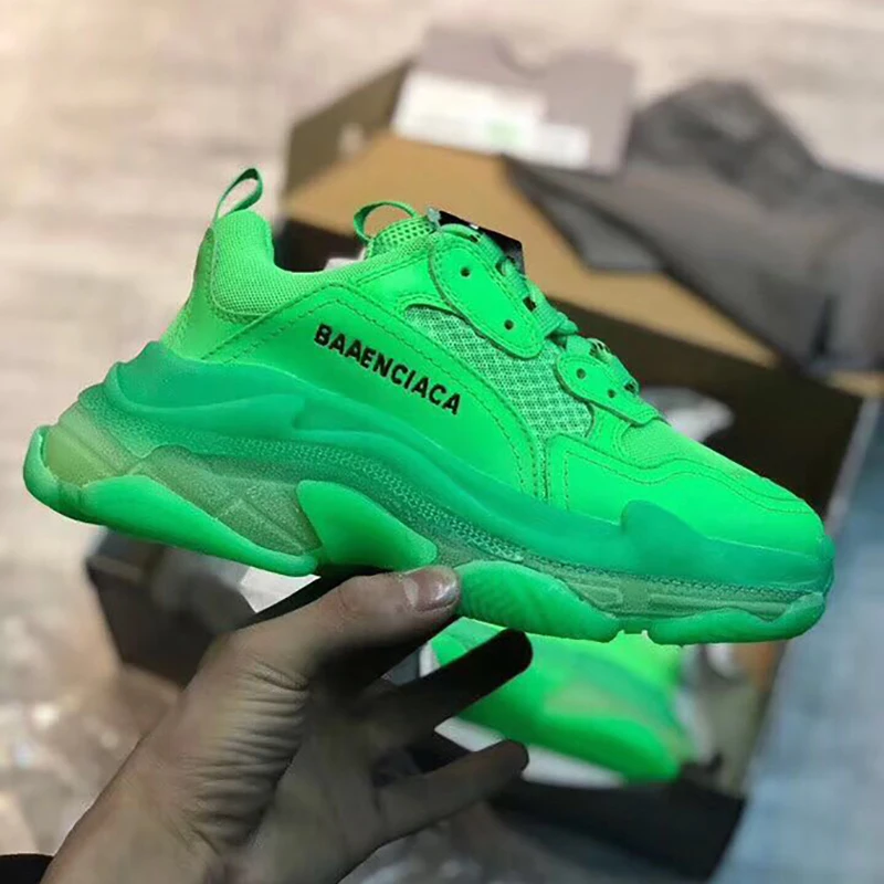 

New Colors Nylon Green Heavy Clear Sole Platform Lace Up Trainers Suede Leather Mesh Track Sneakers For Womens Big Size 43