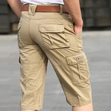 Большие размеры 40, 42, 44, мужские повседневные шорты Карго, мужские хлопковые летние свободные шорты до колена с несколькими карманами, мужские шорты цвета хаки в армейском стиле, новинка