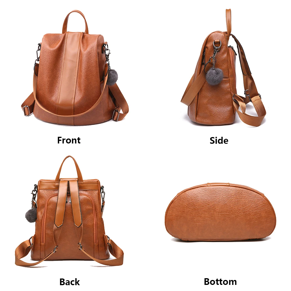  HERALD FASHION Quality Leather Anti-thief Women Backpack Large Capacity Hair Ball School Bag for Te - 32895768593