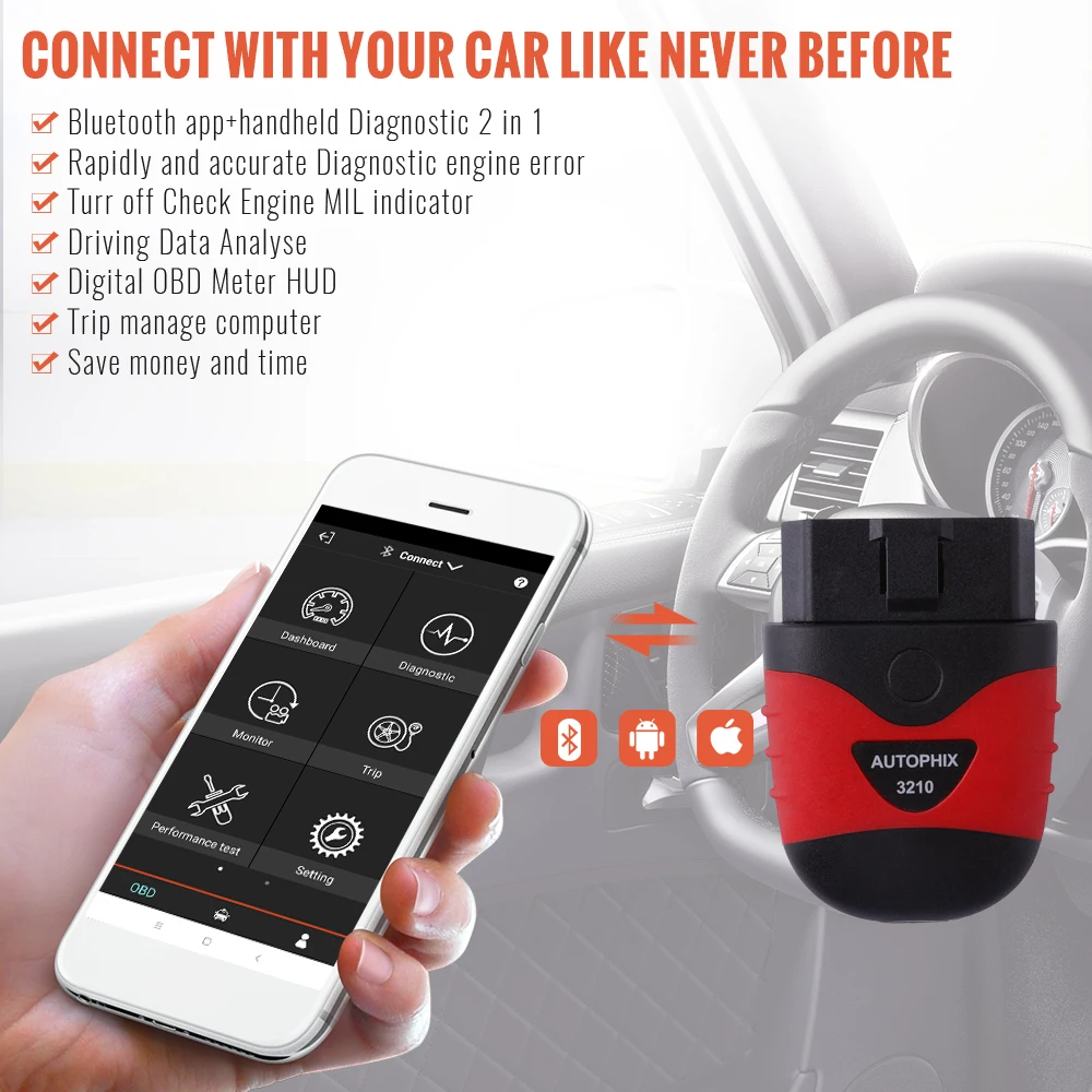 Autophix 3210 OBD2 диагностический сканер и HUD бортовой компьютер 2 в 1 через Bluetooth