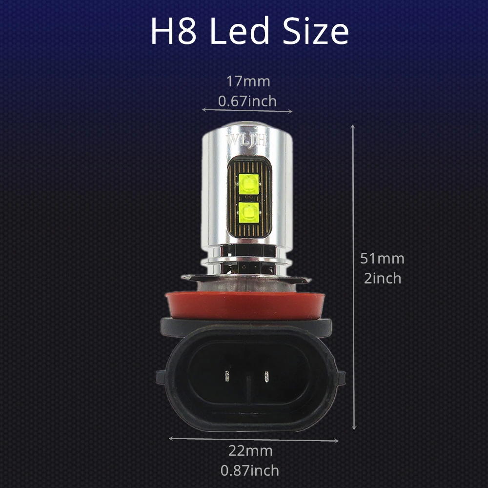 WLJH 2x белый 6000K 800lm H8 Led Автомобильный ходовой светильник s противотуманный лампа