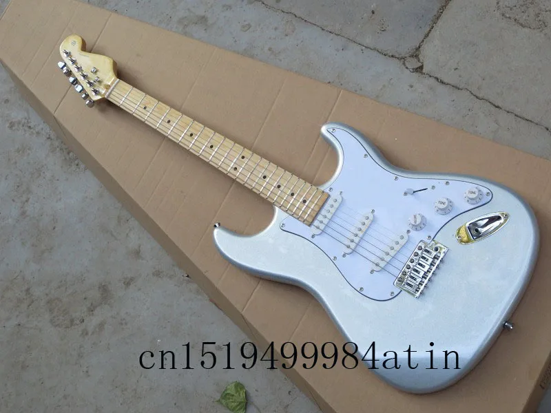 

Free shipping New St Stratocaster 6 string silver Electric Guitar in stock, noise reduction pickup in USA @8