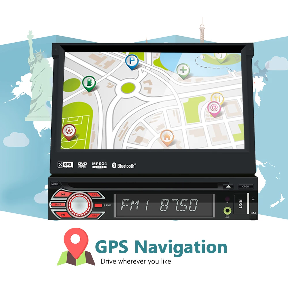 1 din Android 9 автомобильный Радио мультимедийный плеер GPS навигация 7 &quotвыдвижной