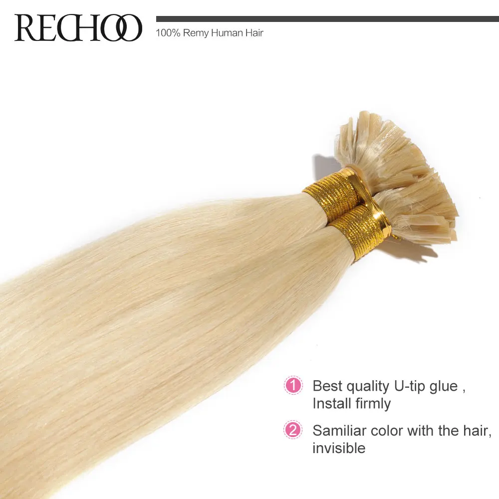 Beli Rechoo 1g strand Nail U Tip Pra berikat Keratin Lem Remy Alami Rambut Manusia Ekstensi 100 helai nyata 100% Rambut Manusia