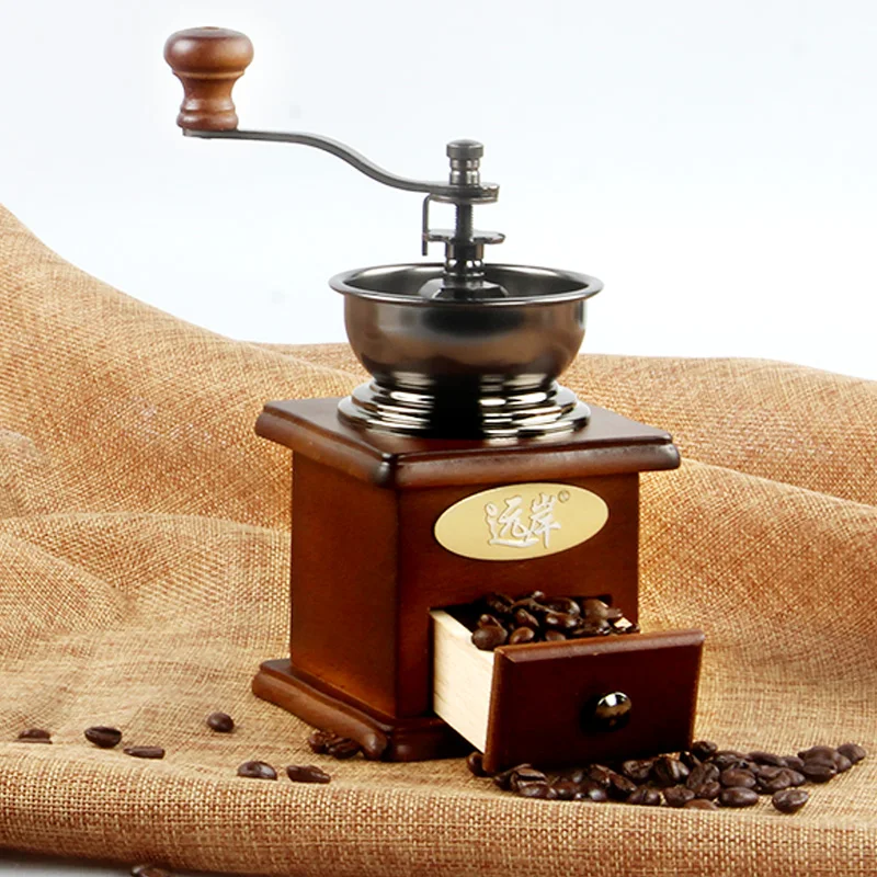 

Manual Coffee Grinder Retro Style Wooden Coffee Bean Mill Grinding Ferris Wheel Design Hand Coffee Vintage Maker Kitchen Tools