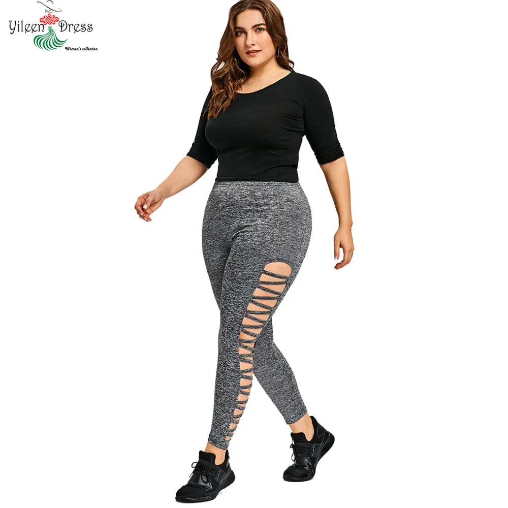 Yileen Plus Size Sexy Women Leggings Hollow Out Design Trousers Pants