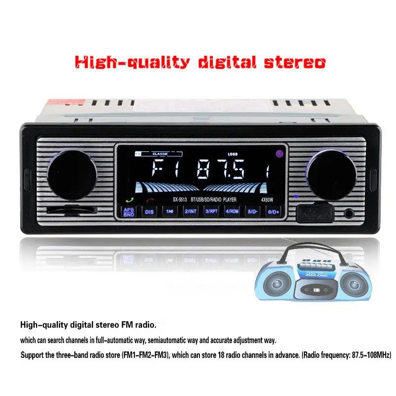 12 В Bluetooth 1din винтажный автомобильный радиоприемник MP3 плеер стерео USB AUX