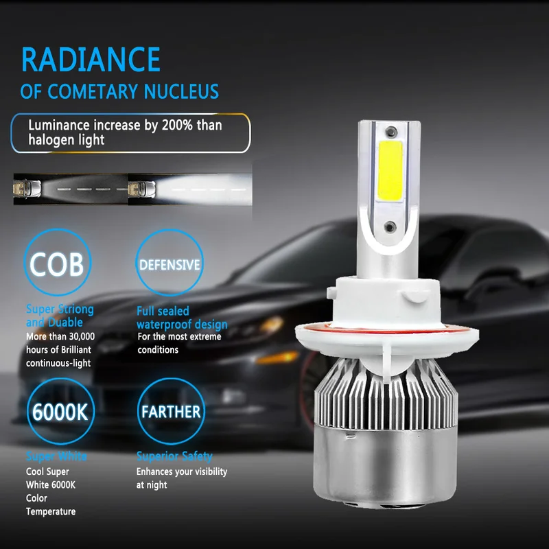 Автомобиль Turbo светодиодные лампы для передних фар H4 H1 H3 H11 9005 9006 H7 H8 H9 H11 880 881 72 Вт/Пара Авто 12V 6000K высокая яркость лампы