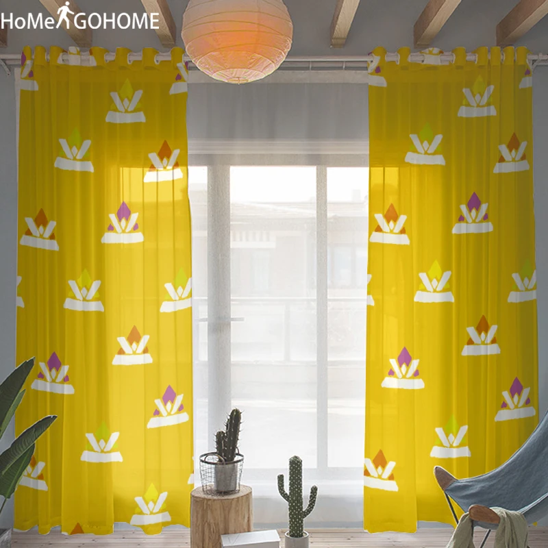 

Yellow Tulle Curtains for Bedroom Living Room Curtains Kids Room Decoration 3D Print Tulle Curtains Window Curtain Short & Long