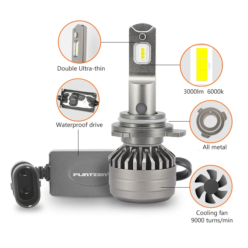 US $32.59 Flintzen All metal led car headlight h1 h4 h11 h7 led car headlamp SMD Auto LED headlight bulb for BMW Toyota Honda Audi ect