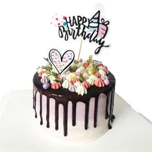Горячий Сияющий с днем рождения вечеринок украшения торт Топпер бумага Декор Рисунок искусство баллон кекс декоры флажки для торта
