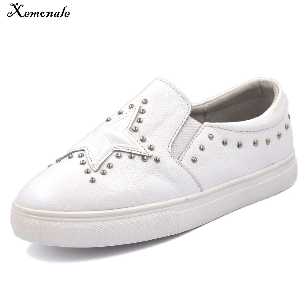 

Xemonale 2018 Summer Baby Girl Rivet Casual White Shoe Children Boy Star Genuine Leather Slip On Sneaker Kid Trainer