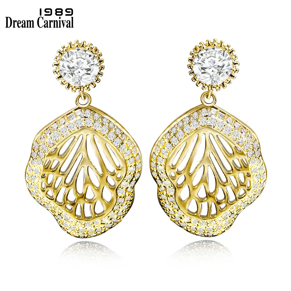 

DreamCarnival 1989 Elegant Design Hollow Pattern 2-Tone Metal color Fashion Paved CZ Stones Jewelry Gift Women Earings YE5121