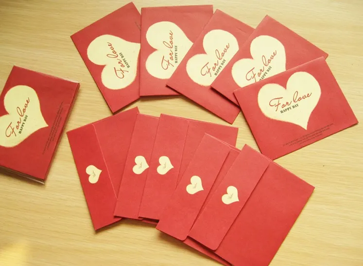 

10pcs/lot Mini Romantic Red Heart Envelope Sweet Love Postcard Envelope Greeting Card Envelope Gift Decoration