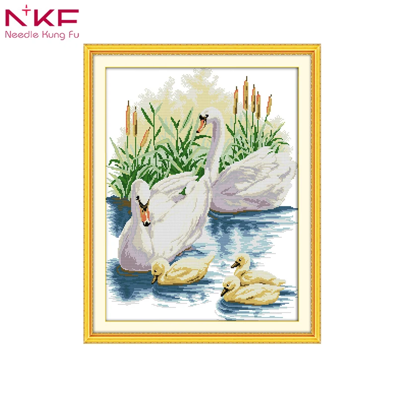 

Swan family Counted Cross Stitch Kits Printed Canvas Stamped Cross Stitch Pattern Cross-stitch Set Embroidery Kit Needlework