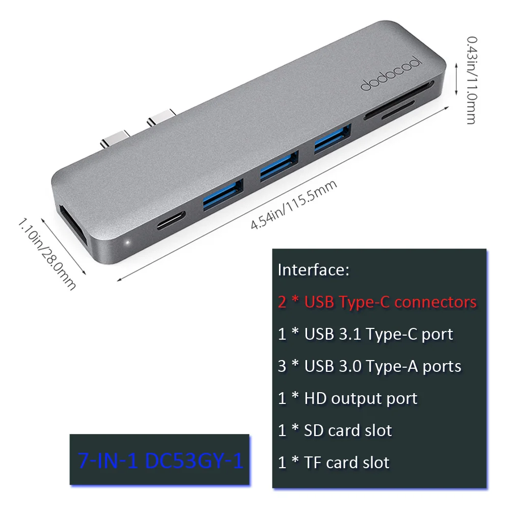 Dodocool usb концентратор usb 3,0 концентратор type c usb c концентратор с HDMI адаптер док-станция для macbook pro Аксессуары USB-C 3,1 сплиттер - Цвет: 7 in 1 DC53