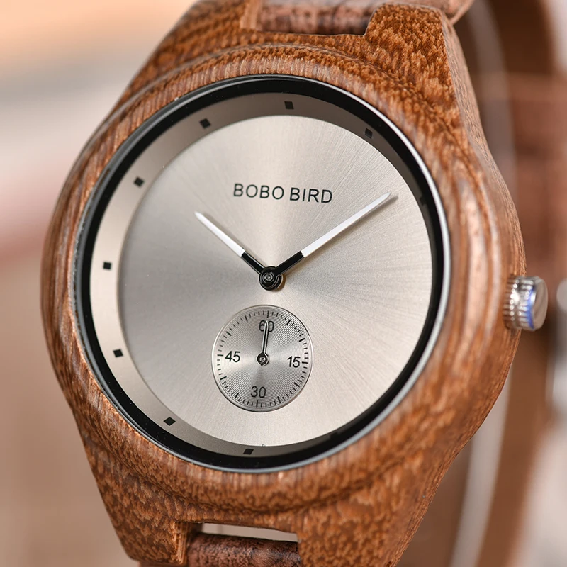 BOBO BIRD Men Watch Wood relogioTop Brand Quartz Watch Wooden Wristwatch Small second disk Gift box saat erkek Clock