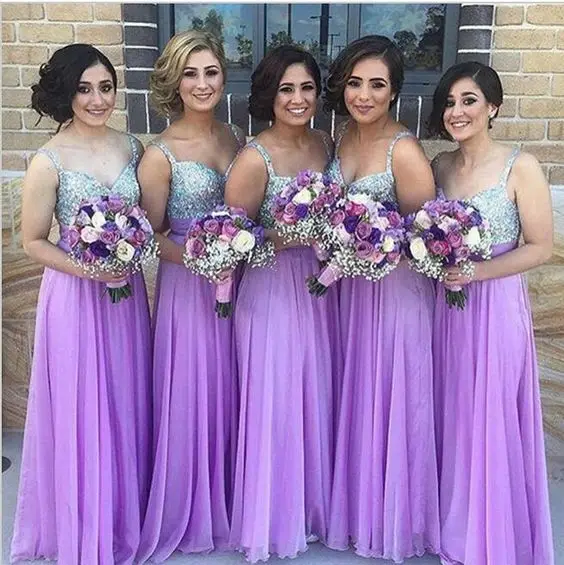 

Lavender 2019 Cheap Bridesmaid Dresses Under 50 A-line Spaghetti Straps Chiffon Sequins Sparkle Wedding Party Dresses