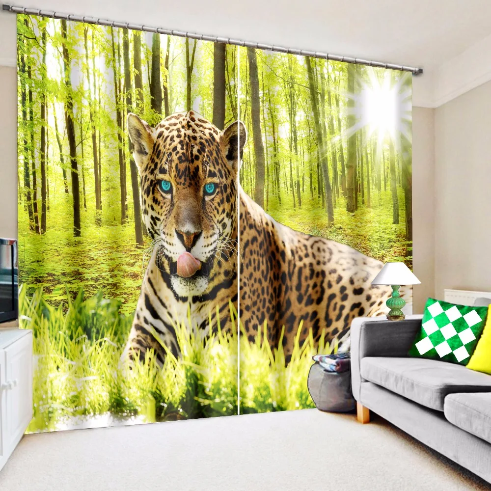 3d Blue Eyes Elegant Leopard Print Custom Curtain Fabric Digital