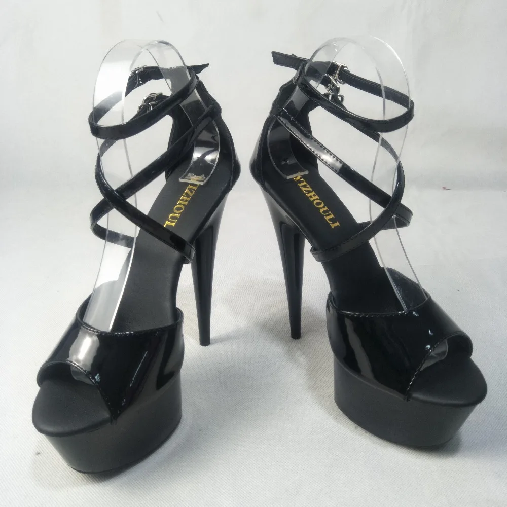 Black painted ankle strap 15 cm sexy super high heel pole dancing/performance/star/model shoes, party dancing shoes