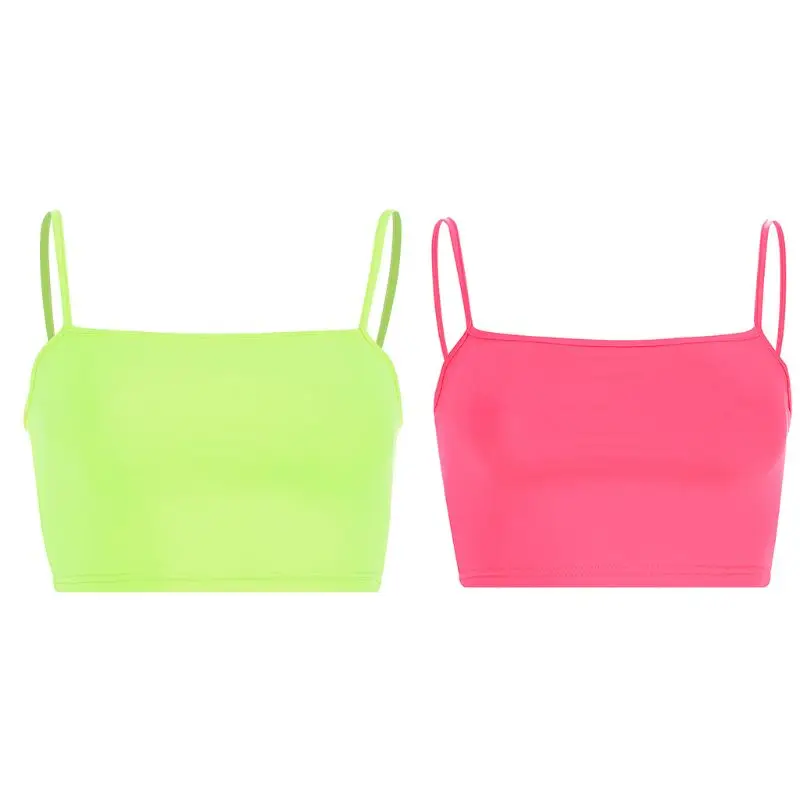 

Women Summer Sexy Spaghetti Strap Crop Top Fluorescent Bright Solid Color Backless Camisole Bustier Vest Slim Fit Party Clubwear