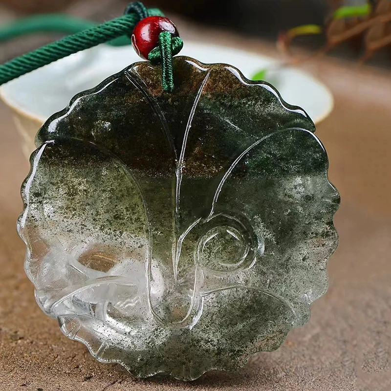 Зеленый призрак натуральный кристалл Подвески ручной резной Пион цветок ожерелье Lucky для женщин мужчин модные простые ювелирные изделия