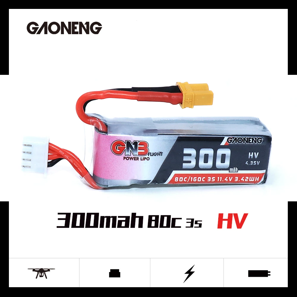 2 шт. Gaoneng GNB 300 мАч 3 S 11,4 в 80C/160C HV Lipo батарея с XT30 разъем для BETAFPV Beta75X 3 S Beta65X 2 S Whoop дроны запчасти