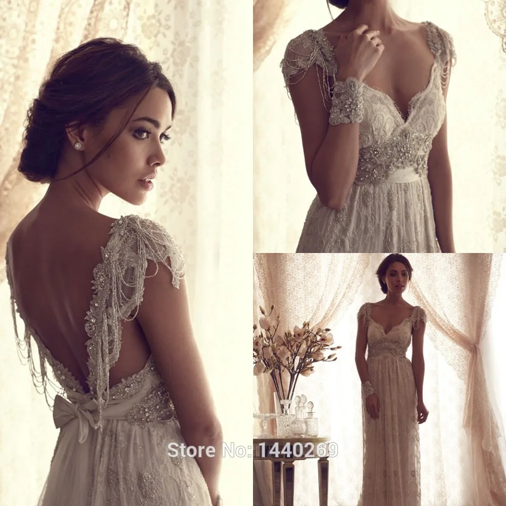 2016 Backless A Line Cap Sleeves Beading Crystal Lace Wedding Dresses Formal vestido de novia encaje | Свадьбы и торжества