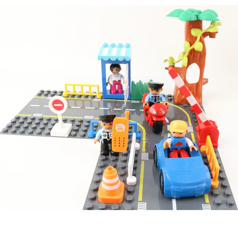 

Big Size Duploe Highway Figures Policeman Car Motorcycle Building Blocks Traffic Signs Bricks Kids Toys Compatible With Duploed