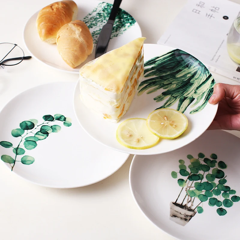 8 или 10 дюймов зеленые растения фарфоровая обеденная тарелка, столовая посуда набор посуды зеленые растения керамическая десертная тарелка столовая посуда тарелка для торта