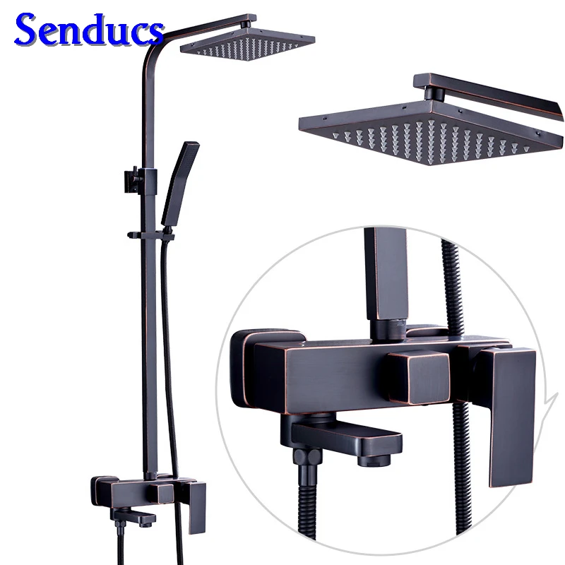 

Senducs Black Bronze Shower Set Hot Sale Hot Cold Black Bathroom Shower Faucet for Luxury Quality Black Bronze Shower Set