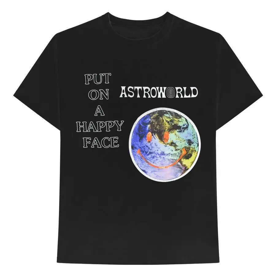 Детали sur ASTROWORLD HAPPY FACE футболка Трэвис Скотт Мерч черный мир лицо подарок с