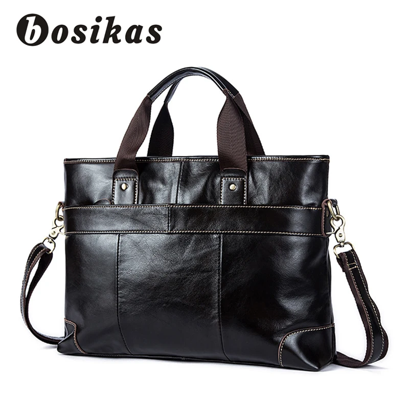 

BOSIKAS Men Genuine Leather Briefcases Man's bags Crossbody Messenger Business Totes Laptop Bag Computer Shoulder Bag Handbags