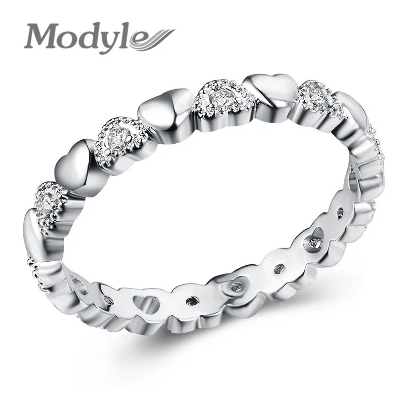 

Modyle 2019 New Fashion Silver Color Stackable Ring Heart White CZ Finger Rings for Women Wedding Anniversary Jewelry