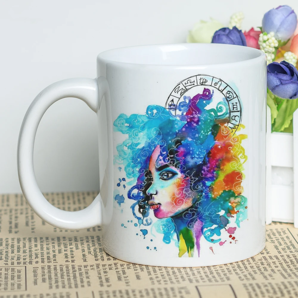 

MAYREY 11oz Ceramic Sublimation Mug Constellations Gift Signs of Zodiac Mug Watercolor Leo Photo Printing Artwork Coffee Cup