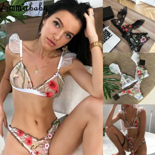 

HIRIGIN Sexy Womens Sweet Girl Lace Floral Lingerie Mesh Bra Set Underwear Babydoll Sleepwear