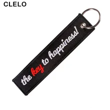 CLELE bag Pendant Embroidery The Key to Happiness Ornament with Key Chains Tag Label Keyring for backpack Bag Accessories