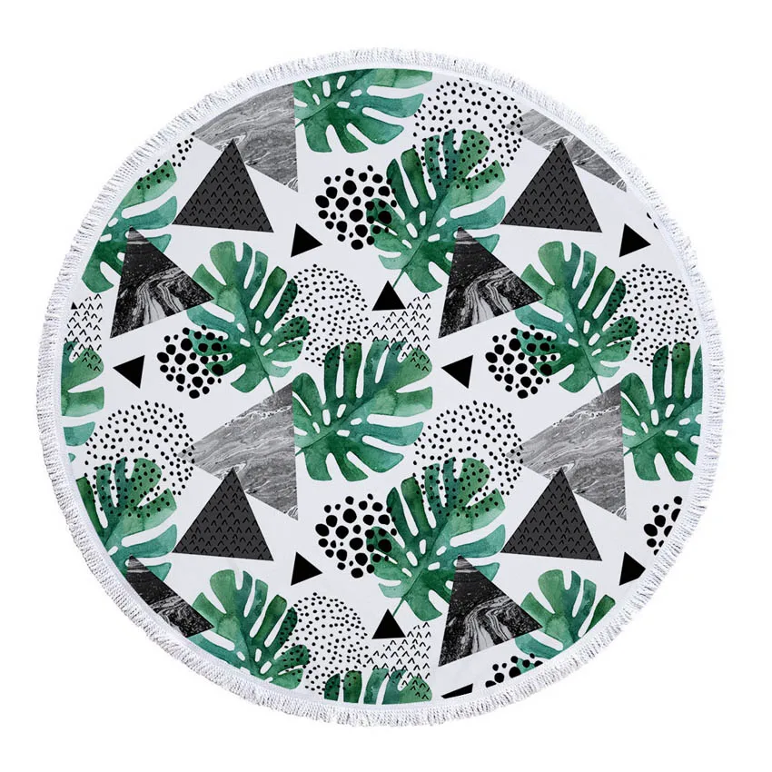 

Palm Leaves 150cm Summer Round Beach Towel Real Microfiber For Adults Kids Bath Shower Towels Mat Bikini Cover Up With Tassels