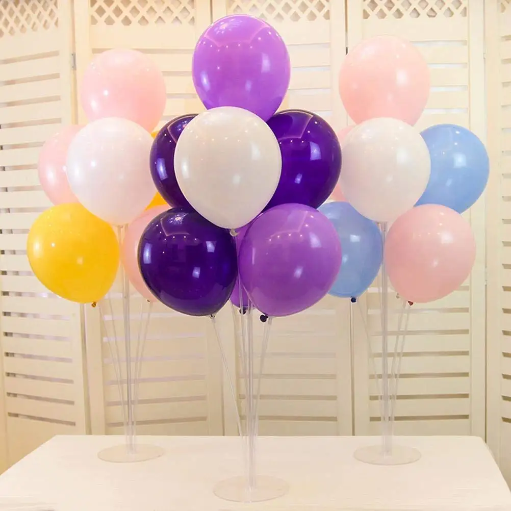  1 Set Balloons Holder Column Stand 7 Tubes Clear Plastic Balloon Stick Birthday Party Valentines De
