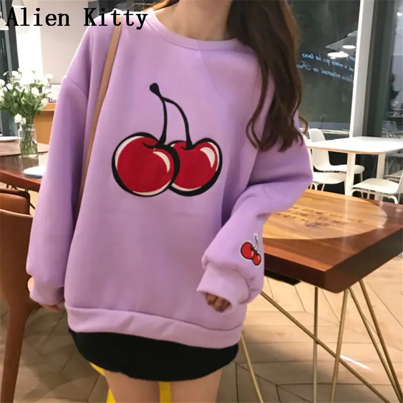 Alien Kitty/осенне-зимние стильные толстовки для женщин с принтом вишни Свободный